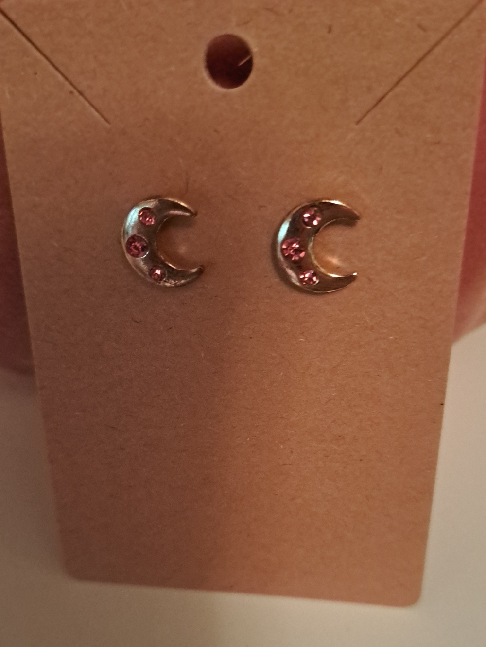 Moon Crescent Stud Earrings with Pink Stones - Women Jewelry